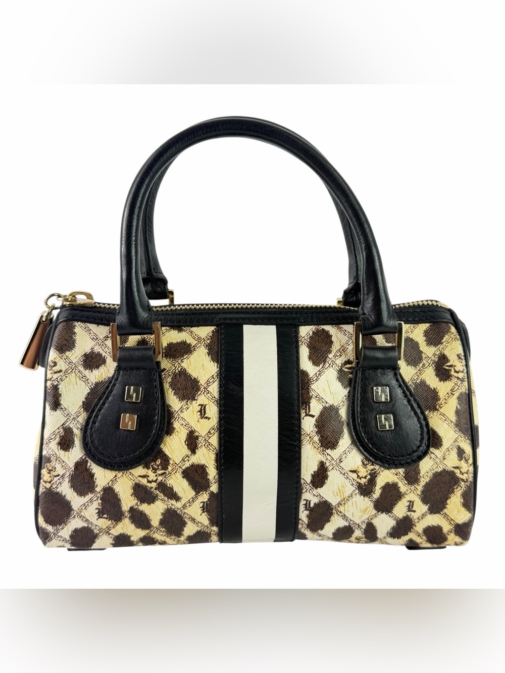 L.A.M.B. by Gwen Stefani Multicolor Canvas Leopard Print and Leather Satchel Bag
